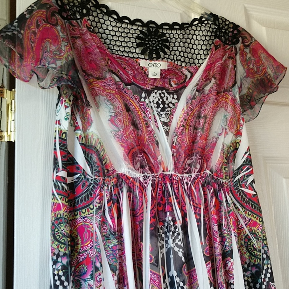 🆕💜Cato's Summer Dress Crochet Lace In Back NWOT Size Small